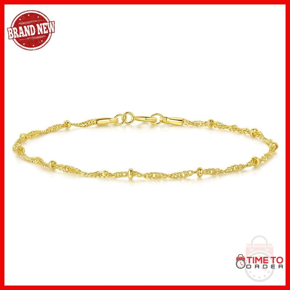 14K Gold Twisted Bead Chain Bracelet 17/19/21cm Women's Jewelry